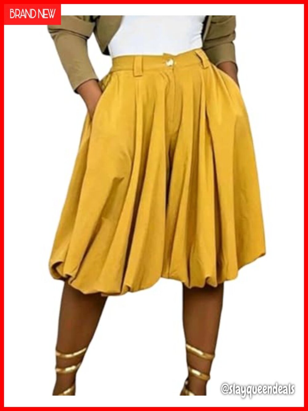 Wide Leg Pleated Cropped Palazzo Pants with Pockets Lined
